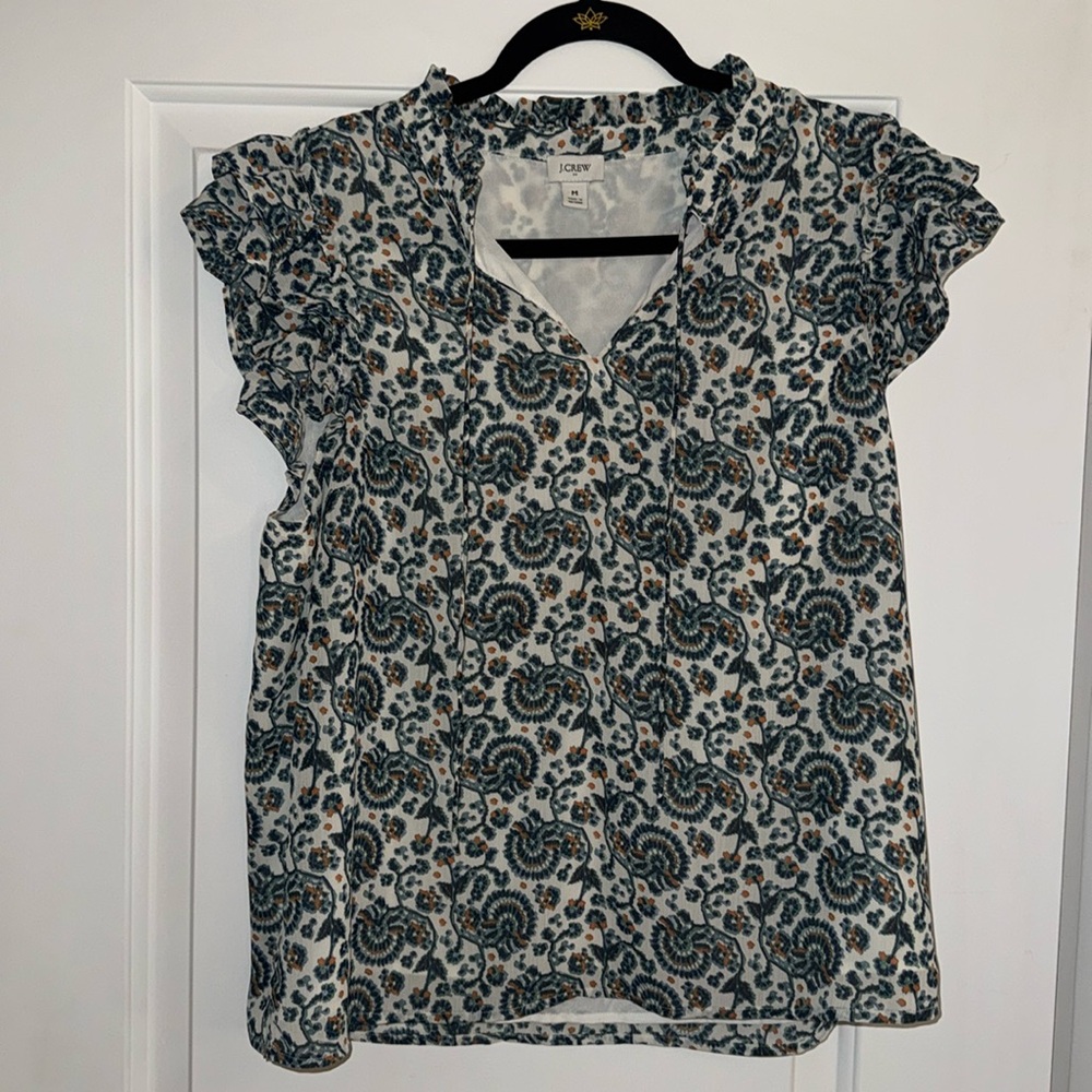 Blue and Gold Printed J. Crew Blouse